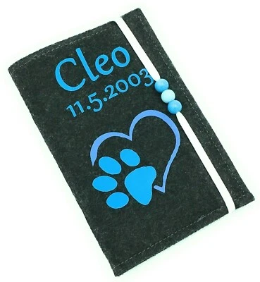 Pet ID Card Holder - Vaccination Passport Cover with Name EU ID Heart Paw Blue - Image 1 of 4