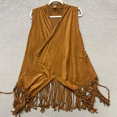 Vtg Fringe Vest Womens 3X Brown Western Faux Suede Cowgirl Made In USA Libian - Image 1 of 4