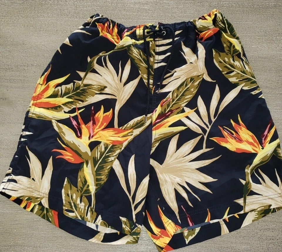 Hombres NAUTICA Azul Oscuro Tropical Flores Talla Mediana Cintura Elástica LIMPIO BONITO  Foto 1 de 1