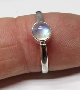 Handmade 925 Sterling Silver 5 mm Rainbow Moonstone Plain Band Ring Size H to W - Picture 1 of 9