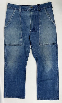 Jeans Vintage Años 60 70 Talla 32x26 Tiro Alto Bolsillos Cuadrados Hechos a Mano Denim EE. UU. Foto 1 de 4
