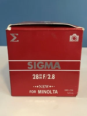 Sigma For Minolta Macro Black Camera Lens Mini-Wide 1:2.8 F=28MM 28MM With Case - Image 1 of 4