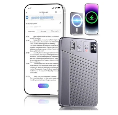 Ai Voice Recorder-Record,Transcribe,Multi Languages 50ft Bluetooth Distance - Image 1 of 4
