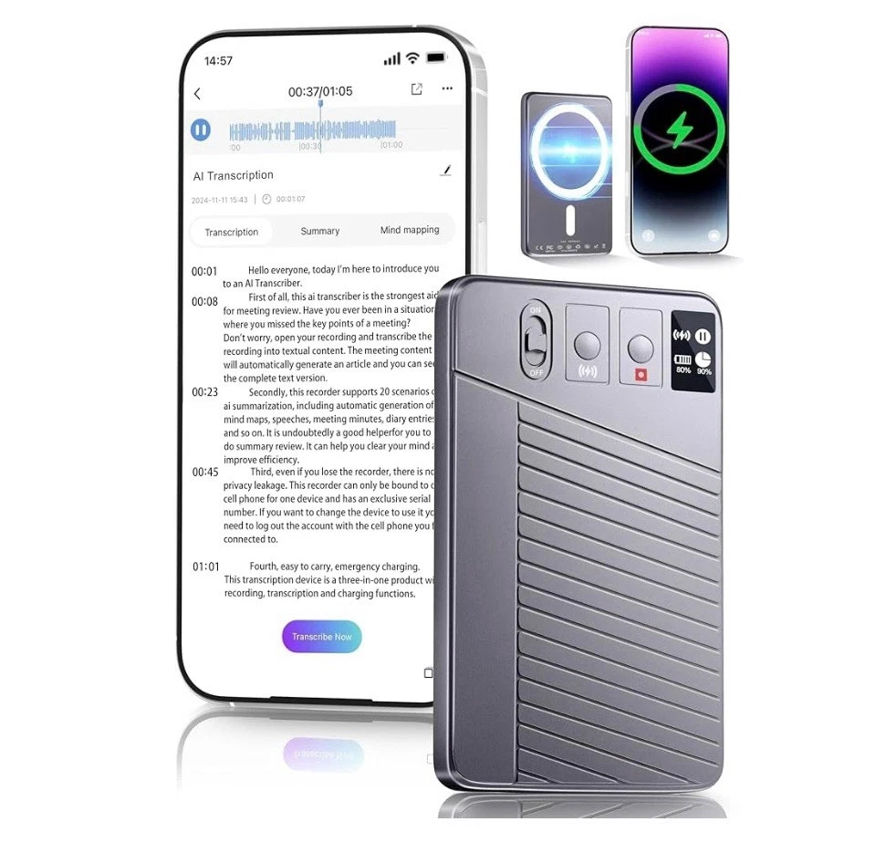Ai Voice Recorder-Record,Transcribe,Multi Languages 50ft Bluetooth Distance - Image 1 of 4