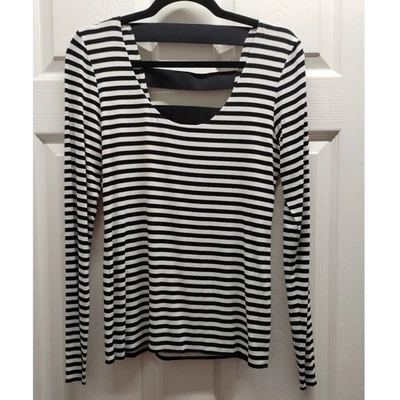 Vince Camuto Women's Size Medium Black White Striped Scoop Neck Long Sleeve Top - Image 1 of 4