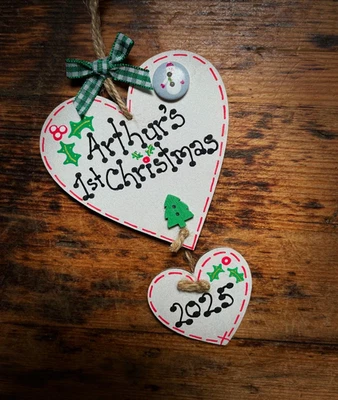 Personalised Baby's First Christmas 2025 Heart Tree Decoration Baby Gift Plaque - Image 1 of 4