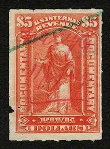 US Revenue 1898 R175 Documentary $5 Orange Red Commerce Tax Stamp Cut Cancel - Picture 1 of 2