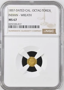 1857 B California Fractional Gold Octagonal Indian Wreath #5 NGC MS-67 - Picture 1 of 3