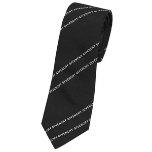 ya20 Givenchy Brand Tie Men'S Narrow Logo Line Stripe Silk 100 Black 31201 - Picture 1 of 5