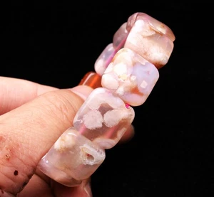 15*6.3*15mm Natural Cherry Blossom Agate Quartz Crystal Bangle Bracelet Handmade - Picture 1 of 6