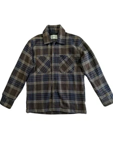 Folk Overshirt Jacket Mens Size Medium Check Brown Shacket Button-Up VGC - Picture 1 of 7
