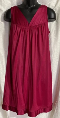 Womans Nightgown Vanity Fair Satin Trim Dark Red Size Large - Image 1 of 4