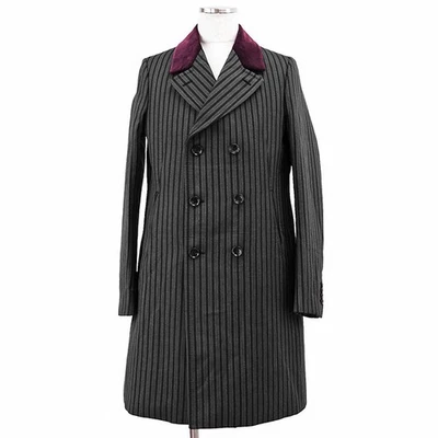 GUCCI Double-breasted Coat Logo Stripe Velour Men Size 46 Gray Black Dark-purple - Image 1 of 4