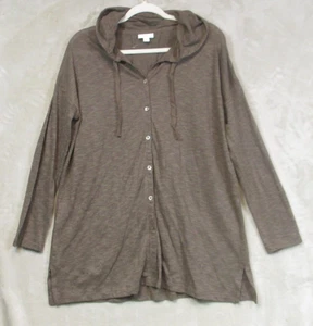 Sudadera con Capucha J. Jill Mujer Grande Marrón Lino Algodón Botón Frontal Ligera Top - Imagen 1 de 8