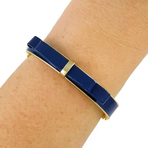 Fashion Bangle 65mm - 4mm Gold Plated Non Hollow NAVY BLUE BOW Chain - Picture 1 of 2