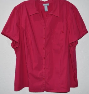 Liz & Me 4X Top Stretch Button Front Magenta Pink Short Slv Shirt Cotton Blouse - Picture 1 of 19