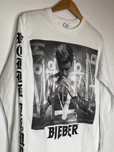 Justin Bieber 2018 White Long Sleeve Shirt Concert World Tour R&B Tattoos Small - Picture 1 of 7