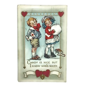 Vintage 1914 Valentine Postcard Candy Is Nice But I Know Who's Nicer Cute Kids - Picture 1 of 2