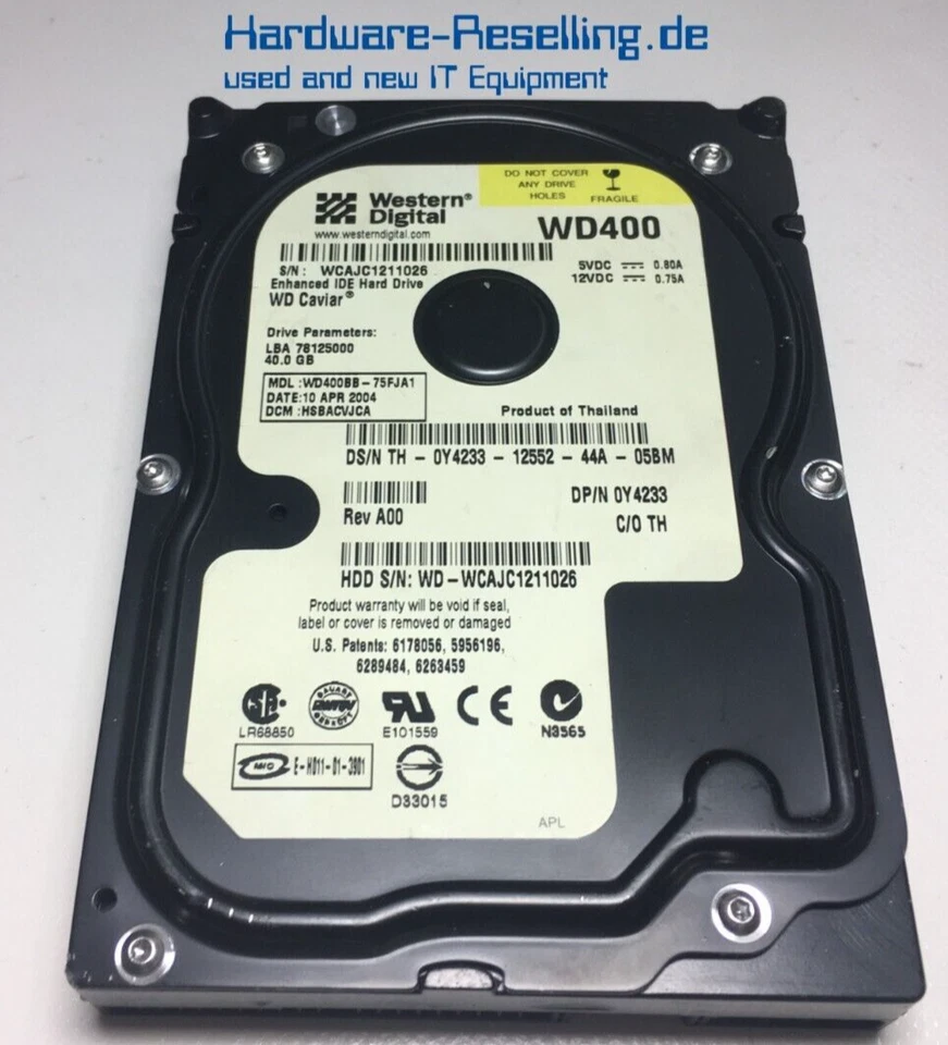 WD Caviale Black Ide 40GB 3,5 " 2MB 7200RPM WD400BB-75FJA1 Y4233 ATA-100 HDD - Immagine 1 di 1