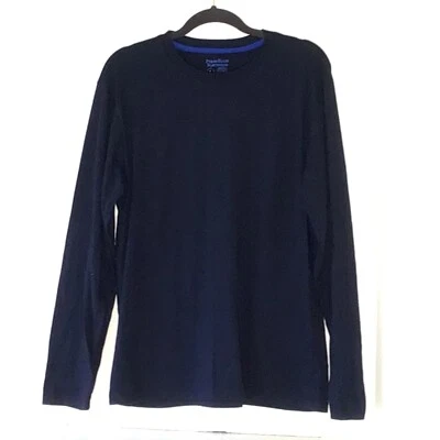 Perry Ellis Men's Portfolio Jersey Crew Neck Long Sleeve Shirt, Navy, Size Large Foto 1 de 3