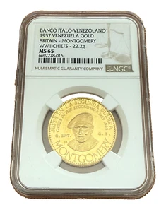 Venezuela 1957 Gold 60 Bolivares NGC MS65 WWII Chiefs - Montgomery Great Britain - Picture 1 of 2