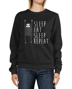 Sweatshirt Damen Sleep eat Sleep Repeat Aufdruck Faultier Rundhals-Pullover - Bild 1 von 2