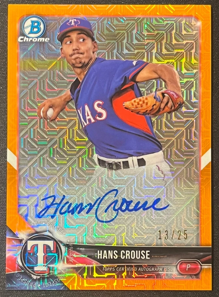 2018 BOWMAN CHROME HANS CROUSE ORANGE REFRACTOR MOJO AUTO #113/25 - Image 1 of 2