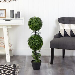 34” Artificial Boxwood Double Ball Topiary Tree UV (Indoor/Outdoor) Pack 2