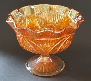 Carnival orange iridescent glass vintage Art Deco antique footed bowl dish B - Picture 1 of 10