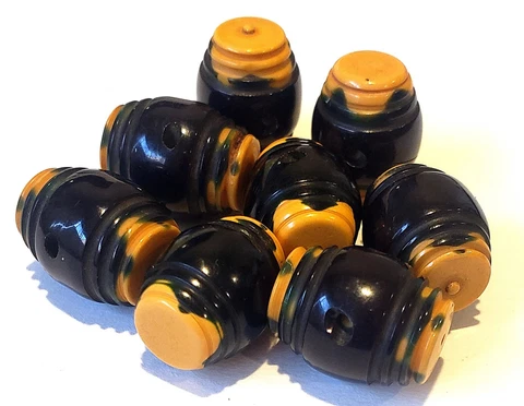 2-Color Bakelite Buttons...Barrel Shape...Set of 8 Cover