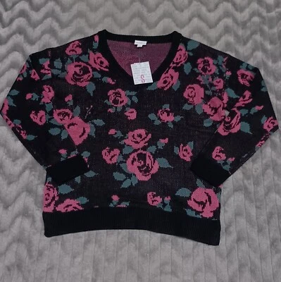 Suéter Lularoe Mujer Talla S Negro Floral Rosa Cuello en V Nuevo con Etiquetas Foto 1 de 4