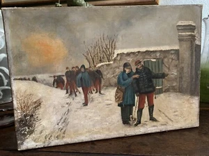 peinture XIXe militaria infanterie fantassins français faisant une halte - Imagen 1 de 9