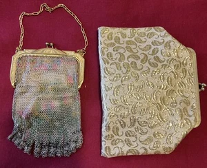 VINTAGE Gold Antique Signed Whiting & Davis Mesh Bag Art Deco Flapper Purse - Picture 1 of 8