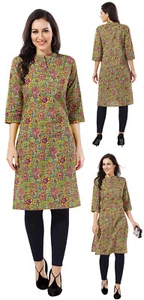 Kurtis für Damen indisch Kurti Baumwolle grünes Oberteil Tunika Kurta Shirt Kleid CP155 - Bild 1 von 8