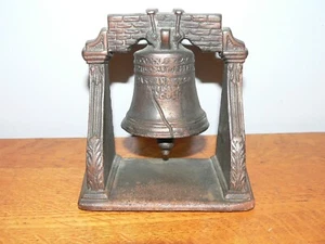 Vintage Bronzed Finish Cast Iron Liberty Bell 4-3/4" Tall Bookend - Picture 1 of 5