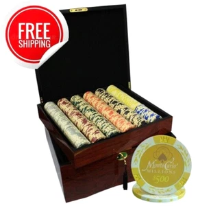 MRC POKER 750PCS 14G MONTE CARLO MILLIONS POKER CHIPS SET With MAHOGANY CASE - Picture 1 of 8
