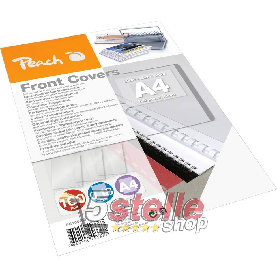Peach 100 FOGLI LUCIDI FRONT COVERS A4 PVC TRASPARENTE COPERTINE PER RILEGATRICE