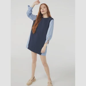 Free Assembly Women's Terry Mixed Blouson Dress, Blue, X-Large - Picture 1 of 5