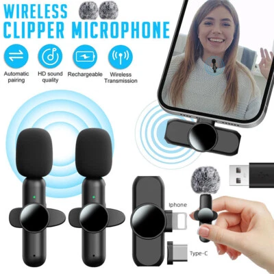 Lavalier Mikrofon Wireless Android iPhone Vlog Ansteckmikrofon Microphone Mini - Bild 1 von 4