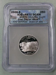 2006 S North Dakota Silver Quarter First Day of Issue Proof 70 DCAM (504) - Picture 1 of 2