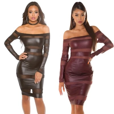 Sexy Vestido Lápiz Koucla Aspecto Húmedo Malla Mangas Largas Bardot Cuello Fuera del Hombro Foto 1 de 2