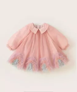 Girls Stylish Dress, Long Mesh Sleeve, Pink Dress For Kids 9m- To 10 Y - Picture 1 of 9