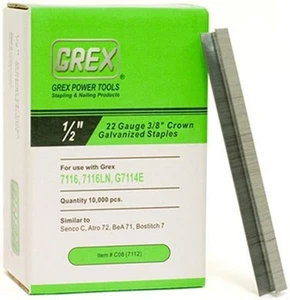 GREX C08 22 Gauge 3/8-Inch Crown 1/2-Inch Length Galvanized Staples (10,000 per - Picture 1 of 12