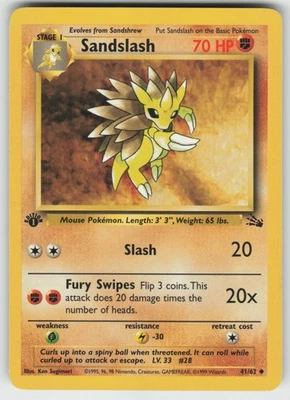 Pokemon 1st Edition Sandslash Uncommon  Fossil 41/62 NM - Image 1 of 2