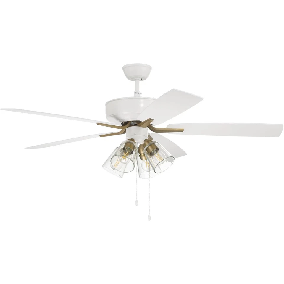 Craftmade P104WSB5-52WWOK Pro Plus 4 Indoor Ceiling Fan White and Satin Brass - Image 1 of 1