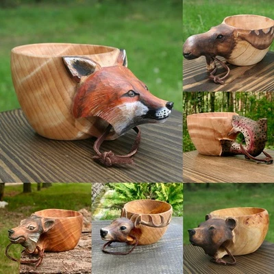Hand Carved Cup Scandinavian Kuksa Wooden Mug Camping Gear Coffee Cup Kuksa Guks - Image 1 of 4