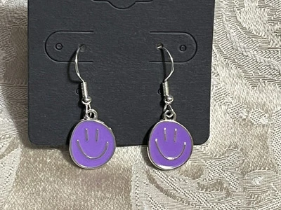 Bohemian Festival Smiley Face Happy Face  Silver  Drop Dangle Earrings - Image 1 of 2