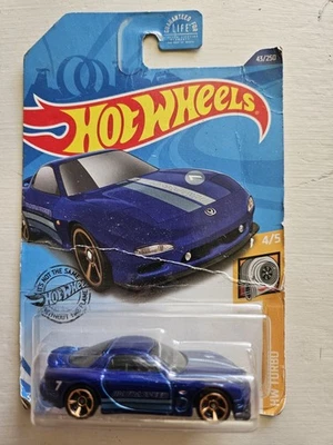 Hot Wheels'95 Mazda RX-7 Diecast BL carro 2 listras aros dourados parte da série Turbo - Imagem 1 de 4