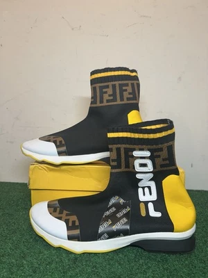 Fendi x FILA Mania high-top sock sneakers in black and tobacco knit fabric - Image 1 of 4