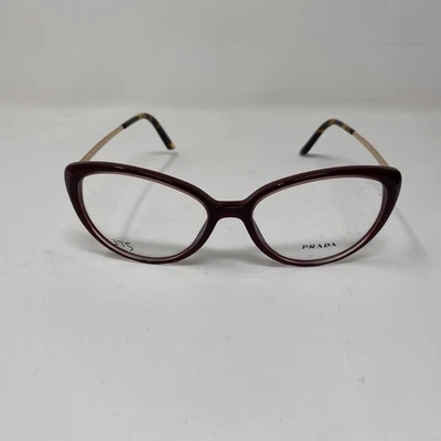 PRADA EYEWEAR VPR 06W UAN 53-16-145 BURGUNDY GOLD ITALY EYEGLASSES UR52 - Image 1 of 4